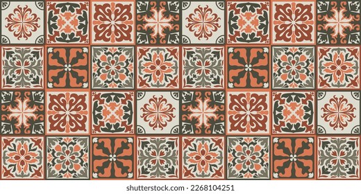 Seamless Moroccan mosaic Tile pattern with colorful Patchwork. Vintage Portugal azulejo, Mexican Talavera, Italian majolica Ornament, Arabesque motif or Spanish ceramic Mosaic