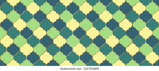 Seamless Moroccan Pattern Moroccan Seamless Mosaic Ornament. Persian Mosque Window Shape. Ramadan Kareem Islam Decoration. Ramadan Traditional Mosque Golden Grid. Eid Mubarak Islamic Background.