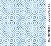 Seamless moroccan pattern. Square vintage tile. Blue and white watercolor ornament painted with watercolor on paper. Handmade. Print for textiles. Grunge texture. Vector illustration.