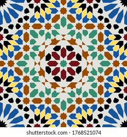 Seamless moroccan Zellige pattern. Islamic geometric abstract background. Arabian mosaic design. Wall decoration element