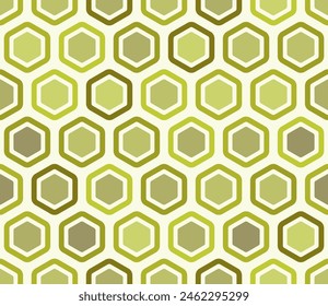 Seamless mosaic background. Bold rounded hexagon cells with padding and inner solid cells. Green color tones. Large hexagon shapes. Tileable pattern. Seamless vector illustration.