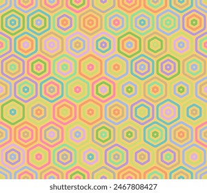 Seamless mosaic background. Bold rounded stacked hexagon cells. Honeycomb cells. Multiple tones color palette. Seamless pattern. Tileable vector illustration.