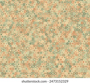 Seamless mosaic background. Bold rounded stacked hexagon cells. Regular hexagon shapes. Multiple tones color palette. Seamless pattern. Tileable vector illustration.