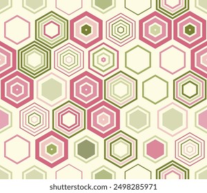 Seamless mosaic background. Geometric elements of varied style and color. Large honeycomb cells. Tileable pattern. Seamless background. Beautiful vector illustration.