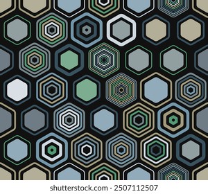 Seamless mosaic background. Geometric shapes of varied style and color. Large honeycomb cells. Tileable pattern. Seamless background. Beautiful vector illustration.