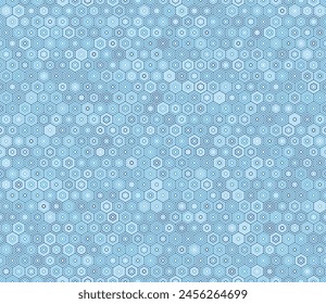 Seamless mosaic background. Simple stacked hexagons pattern. Blue color tones. Hexagon shapes. Tileable pattern. Seamless vector illustration.