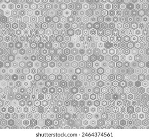 Seamless mosaic background. Stacked hexagons mosaic pattern. Grey color tones. Hexagon geometric shapes. Tileable pattern. Seamless vector illustration.