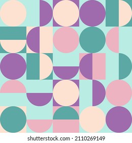 Seamless mosaic of circles and squares, template for web design in trendy neon colors. Geometric shapes in abstract combination for textiles and wallpapers.