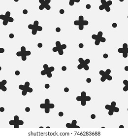 Seamless mosaic cross pattern in retro memphis style, fashion 80s - 90s. Abstract geometric background.