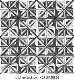 seamless mosaic drawn with abstract linear figures in folk style on a white background for coloring, vector