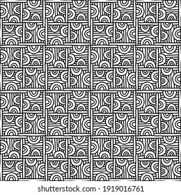 seamless mosaic drawn with abstract squares and semicircles on a white background, vector, black and white