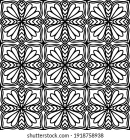 seamless mosaic drawn with flowers and ornaments on a white background for coloring, vector