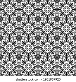 seamless mosaic drawn of hearts and flowers on a white background for coloring, vector, hearts