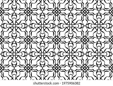 seamless mosaic with drawn linear ornaments in folk style for coloring on a white background, seamless pattern, vector