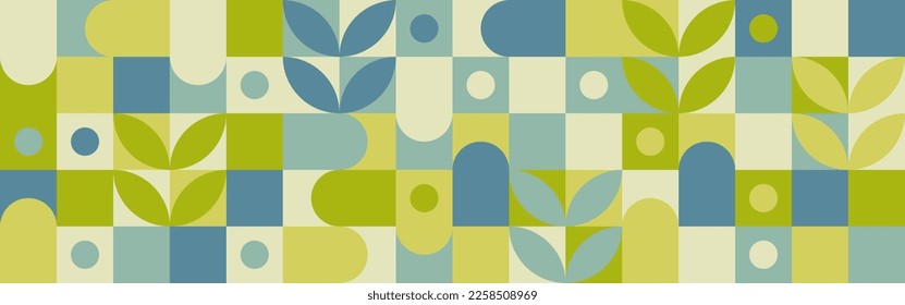 Seamless mosaic with geometric shapes in scandinavian pattern style, pastel background with circles and squares for web intro or fabric. Minimalistic cover template with texture.