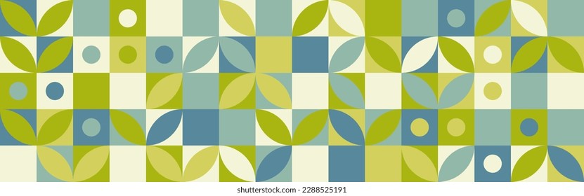 Seamless mosaic with geometric shapes in scandinavian pattern style, pastel background with circles and squares for web intro or fabric. Minimalistic cover template with texture.