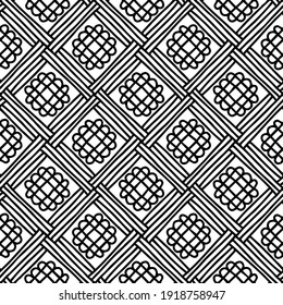 seamless mosaic with linear geometric figures drawn on a white background for coloring, vector