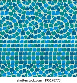 Seamless mosaic pattern - Blue ceramic tile - classical geometric ornament. Ready to use as swatch