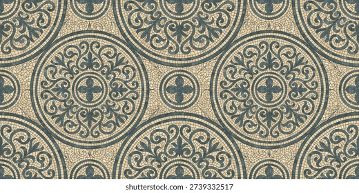 Seamless mosaic pattern with blue tile texture, perfect for pool floors, bathroom walls, and geometric backgrounds with vibrant square shapes and Mediterranean style.