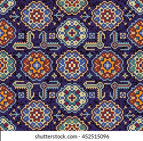 Seamless mosaic pattern carpet with traditional folk geometric ornament. Vector 10 EPS illustration.