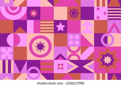 Seamless mosaic pattern for Christmas wrapping paper. Bauhaus pattern. Vector illustration