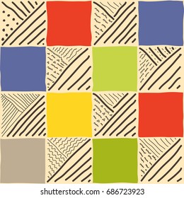 Seamless mosaic pattern. Colorful Patchwork. Cubism style. Hand drawn geometric can be used for ceramic tile, wallpaper, linoleum, textile, wrapping paper, web page background. 