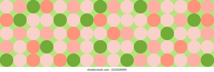 Seamless mosaic pattern with geometric shapes in scandinavian style, pastel background with circles for postcard or flyer. Cover template with squares, trendy green and pink texture.