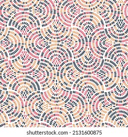 Seamless Mosaic Pattern With Half Circles. Black Pink And Yellow Circle Texture Pattern.