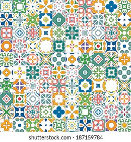 Seamless mosaic pattern made of colorful traditional illustrated tiles