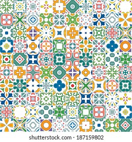 Seamless mosaic pattern made of colorful traditional illustrated tiles