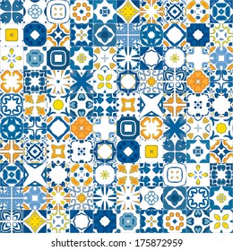 Seamless mosaic pattern made of illustrated tiles - like Portuguese tiles