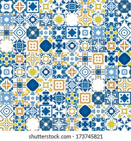 Seamless mosaic pattern made of llustrated tiles - like Portuguese tiles