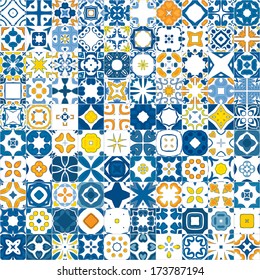 Seamless mosaic pattern made of llustrated tiles - like Portuguese tiles