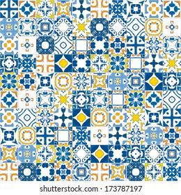 Seamless mosaic pattern made of llustrated tiles - like Portuguese tiles