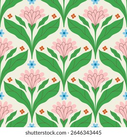 Padrão de mosaico sem costura com flores cor-de-rosa em um fundo branco. Gráficos vetoriais.