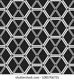 Seamless mosaic pattern. Rhombuses, triangles, lozenges ornament. Grid background. Ancient ethnic motif. Grate wallpaper. Parquet backdrop. Digital paper, web design, textile print. Diamonds vector.