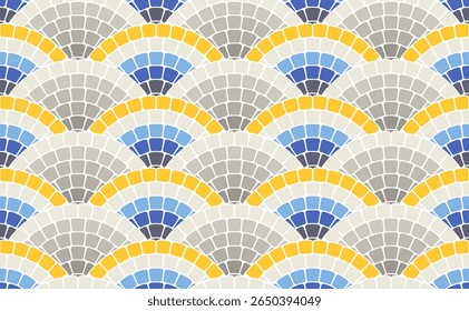 Padrão de mosaico sem costura com ondas do mar ou escamas em estilo português, pavimento decorativo, azulejos de pedra com ornamento de água, vetor