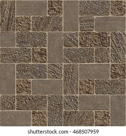 Seamless mosaic pattern of textured bricks and stones. Vector 10 EPS illustration.