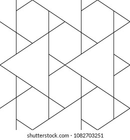 Seamless mosaic pattern. Triangles, hexagons ornament. Grid background. Ethnic tiles motif. Geometric grate wallpaper. Parquet backdrop. Digital paper, page fills, web design, textile print. Vector.