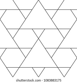 Seamless mosaic pattern. Triangles, hexagons ornament. Grid background. Ethnic tiles motif. Geometric grate wallpaper. Parquet backdrop. Digital paper, page fills, web design, textile print. Vector.