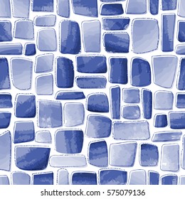 Seamless Mosaic Patterns with Watercolor texture and Pencil lines / Vector illustration / Freehand drawing style / Patterns saved to pattern swatches 