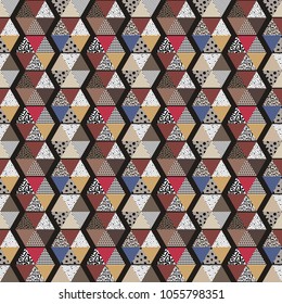 Seamless mosaic pattern-vector illustration. Different textures are drawn by hand. Silk blankets.
