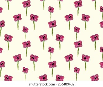 Seamless Mosaic Style Red Flower pattern on beige vector background. Polygonal spectrum floral pattern. Multicolored origami style. Cloth design. Used for wallpaper, pattern fill, web page background.