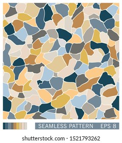 Seamless mosaic texture. Stylized terrazzo pattern. Vector ornament design. Random colored slice surface. Retro grainy background