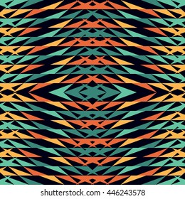 Seamless Mosaic Triangles Pattern for Textile Design. Abstract Geometric Vector Background. Mix of Colorful Triangles on Black