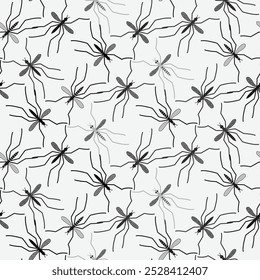 Seamless mosquito pattern in black and white. Vector seamless pattern on insects, zika virus prevention, disease transmission