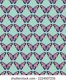 Seamless moth ornament, bright colors, punchy forms vector