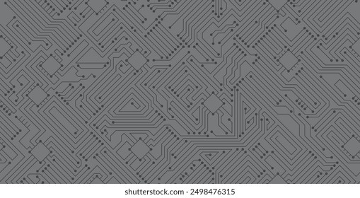 Seamless motherboard circuit on gray background.