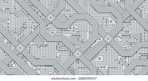 Seamless motherboard technology pattern on a white background.