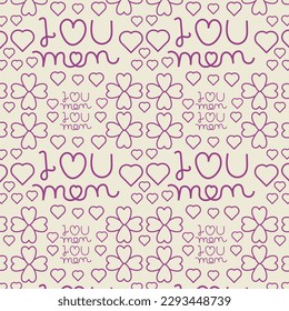 seamless mothers day pattern, I love you mom, mommy,mama ever, Lettering words with heart mother day Repeating Pattern, Happy Mothers day gift seamless word pattern,textiles fabric pink background 

